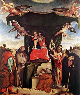 ロレンツォ・ロット Painting - 聖母子と聖人 1521年 ルネサンス ロレンツォ・ロット